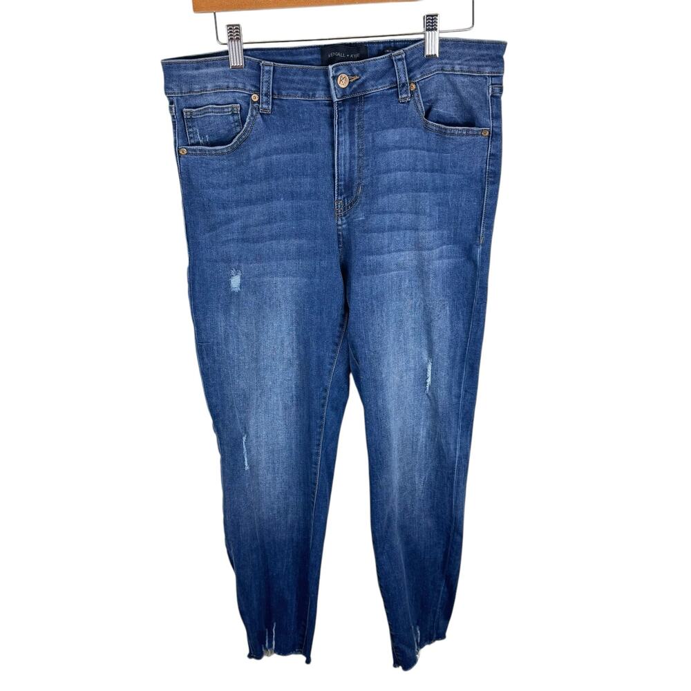 Kendall‎ & Kylie Medium Wash Mid Rise Raw Hem Distressed Cropped Skinny Jeans 13
